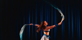 Amy MacKenzie-Strizic will be one of several local performers presenting new and in-progress works during the "small dance in a small space" festival presented by The Theatre on King in downtown Peterborough from May 14 to 16, 2026. She will be joined by Mackenzie Phillips to present a duet silk fans act that combines dance and circus arts. This year's festival will also see work from Naomi Duvall, Kevin Gallagher, Mintu Marie James, and Liz Ingram. (Photo: Bryan Reid)