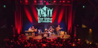 The Weber Brothers performing during a sold-out album release show at the Market Hall in downtown Peterborough on May 1, 2026, featuring (left to right) Lance Anderson, Emily Burgess, Ryan Weber, Maddy Hope, and Sam Weber. The Weber Brothers will be performing at the FLATO Academy Theatre in Lindsay on Thursday, May 14. (Photo: Patricia Levert Thorne)