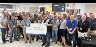 Kawartha Lakes Centre of Hope celebrates a $10,000 donation from 100 Men Kawartha Lakes at the collective philanthropy group's second quarterly meeting of the year on June 4, 2026 at the Omemee Legion. St. John Ambulance of Lindsay and the Lindsay & District Sports Hall of Fame also each received a $2,500 donation from the group, which is approaching 200 members. (Photo courtesy of 100 Men Kawartha Lakes)