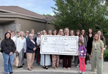 Members of 100 Women Peterborough outside Ashburnham Funeral Home & Reception Centre on June 16, 2026, where they presented a $10,000 cheque to Habitat for Humanity Peterborough & Kawartha Region, representing the collective donations of the members of the group. (Photo courtesy of 100 Women Peterborough)