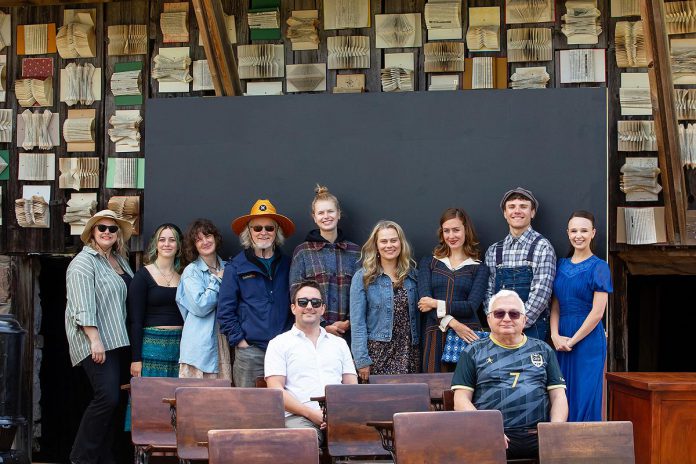 Creative team members, actors, and sponsors on the set of Leanna Brodie's "Schoolhouse" during a media day event on June 17, 2026 hosted by 4th Line Theatre at Winslow Farm near Millbrook. (Photo: Jordan Lyall / kawarthaNOW)