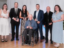 Pictured with other award winners, five-time Paralympian Alec Denys (middle) received the Trailblazer Award from the Abilities Centre in Whitby on May 29, 2026. The award is presented to a Canadian with a disability who has overcome systematic barriers to achieve a significant accomplishment that redefined how society perceives ability. (Photo: Abilities Centre)