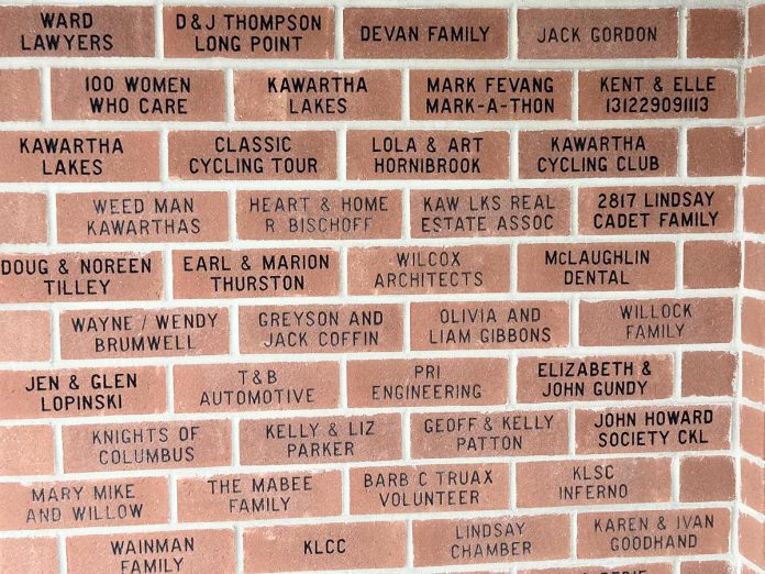 Some of the bricks on the dedication wall of A Place Called Home's emergency shelter at 64 Lindsay Street South in Lindsay, which was purpose-built with the support of the community. (Photo: A Place Called Home)