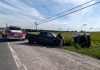 The driver and passenger of a northbound SUV that turned in front of a southpound pickup truck on Tara Road north of Ennismore on June 26, 2026 were both taken to Peterborough Regional Health Centre, with one later airlifted to a Toronto-area trauma hospital. (Photo: Peterborough County OPP)