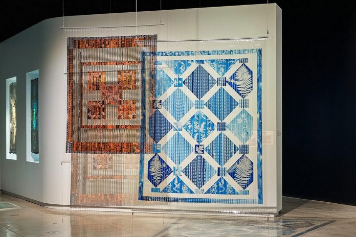 Installation view of Trent University associate professor Kelly Egan's "c: won eyed jail" (2005) and "Athyrium Filix-Femina (For Anna Atkins)" (2016) in the "Interlaced: Animation and Textile" exhibition at Govett-Brewster Art Gallery in New Zealand (2024-25). During the inaugural summer residency at Artspace Peterborough, Egan will be one of 12 members of FilmCraft Collective who will be working on independent film projects on the theme of "belonging." The collective will also be engaging the public by hosting regular screenings of the works-in-progress, holding weekly drop-in sessions to see the artists in action, and leading a workshop on camera-less animation. (Photo courtesy of Kelly Egan)