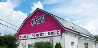Located at 2300 Pigeon Lake Road in Bobcaygeon, Globus Theatre is a professional theatre company founded in 2003 by husband-and-wife duo Sarah Quick and James Barrett that stages original Canadian plays along with comedy and music performances, with an optional dinner available for many performances. (Photo courtesy of Globus Theatre)