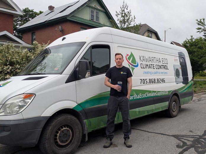 When the weather gets hot, HVAC contractors get busy with air conditioner repairs and replacements. Shane Switzer of Kawartha Eco Climate Control often recommends heat pumps to his clients looking to upgrade a failing air conditioner. (Photo: Clara Blakelock / GreenUP)