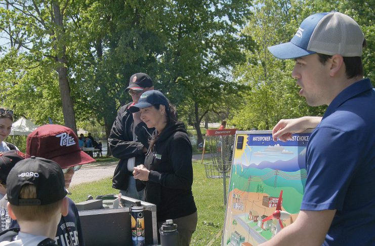 Ontario Power Generation facilitated a guest activity centre at the 24th annual Peterborough Children's Water Festival, which saw around 1,400 children in grades two to five participate in immersive educational experiences at Riverview Park and Zoo on May 27 and 28, 2026. Students are pictured here learning how water can generate power. (Photo: Yvonne Hollandy / GreenUP)