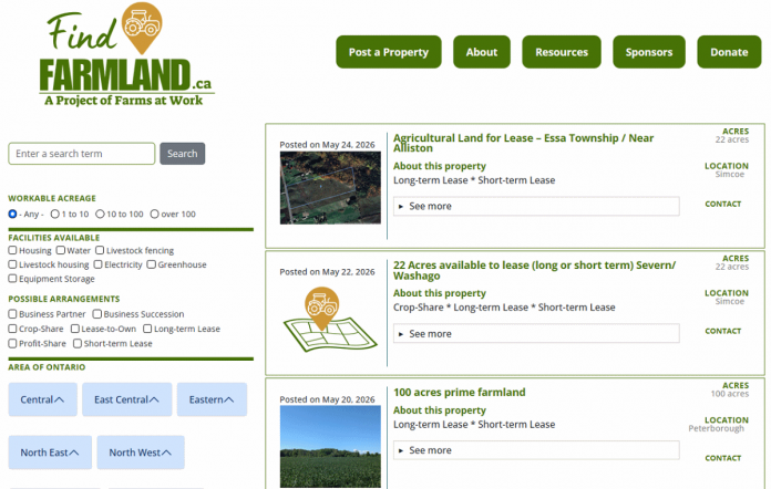 Developed by Farms at Work, FindFarmland.ca is a free user-friendly searchable website that connects owners of farmland with aspiring or experienced farmers by allowing landowners to list farmland available anywhere across the province.