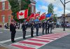 The Royal Canadian Legion Colour Party honouring the Veterans Memorial Crosswalk in downtown Lakefield during an official unveiling ceremony on June 20, 2026. Lakefield Legion Branch 77, Peterborough County, and Selwyn Township collaborated on the creation of the crosswalk, which also commemorates the 100th anniversary of the Lakefield Legion, one of the earliest chartered branches. (Photo: Selwyn Township)