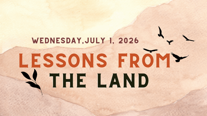 The New Canadians Centre's "Lessons from the Land" event is returning for its sixth year at the Jiimaan Kinomaagewin / Canadian Canoe Museum in Nogojiwanong-Peterborough on July 1, 2026. The event provides an opportunity to pause, learn about, and reflect upon Canada's history with Indigenous peoples. (Graphic courtesy of New Canadians Centre)