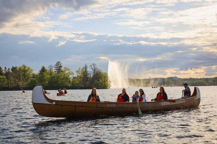 The New Canadians Centre's sixth annual "Lessons from the Land" event on July 1, 2026 will include a Voyageur canoe tour of Little Lake led by the team at Jiimaan Kinomaagewin / Canadian Canoe Museum in Nogojiwanong-Peterborough. The canoe tour is free, although advanced registration is required. (Photo: The Canadian Canoe Museum)