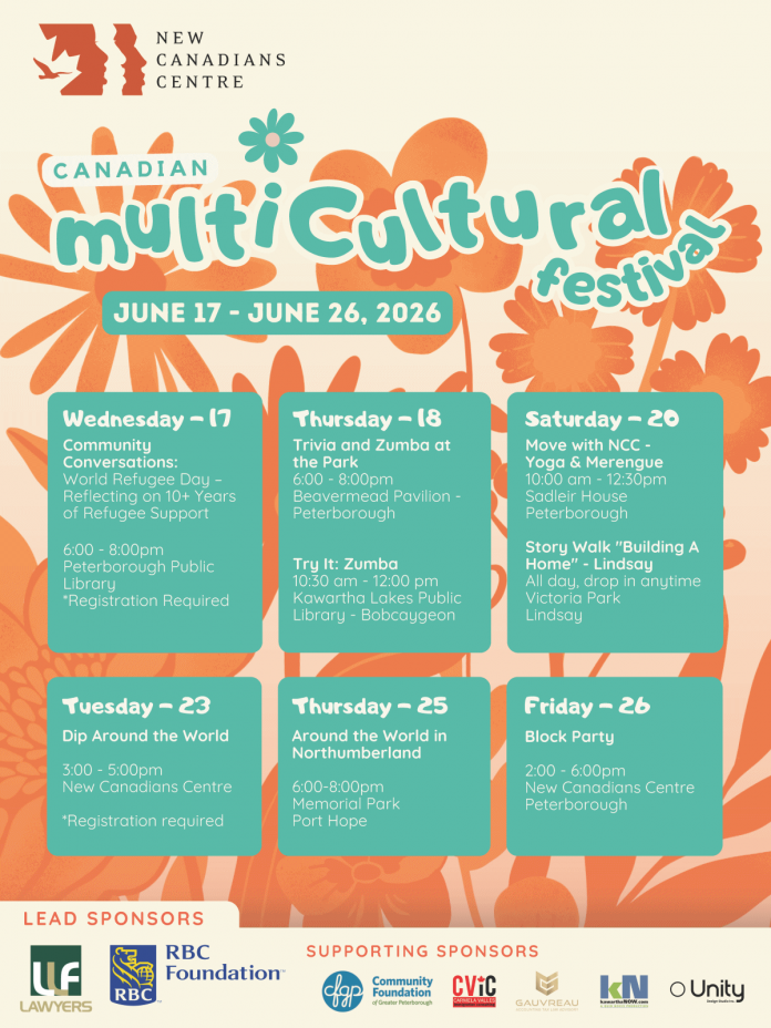 Organized by the New Canadians Centre, the 2026 Canadian Multicultural Festival runs from Wednesday, June 17 to Friday, June 26 in Peterborough, Kawartha Lakes, and Northumberland. (Poster courtesy of New Canadians Centre)