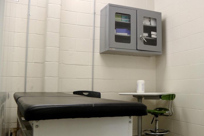 Peterborough's Consumption and Treatment Services site (CTS), located at 220 Simcoe Street, included a medical room with a full-time registered nurse from the Peterborough 360 Degree Nurse Practitioner-Led Clinic to provide walk-in primary care services such as wound care, antibiotic prescriptions, and systems navigation support. (Photo: Bruce Head / kawarthaNOW) Peterborough's Consumption and Treatment Services site (CTS), located at 220 Simcoe Street, included a medical room with a full-time registered nurse from the Peterborough 360 Degree Nurse Practitioner-Led Clinic to provide walk-in primary care services such as wound care, antibiotic prescriptions, and systems navigation support. (Photo: Bruce Head / kawarthaNOW)