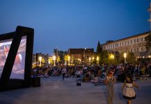 Presented by the Peterborough Downtown Business Improvement Area (DBIA) with support from the City of Peterborough and sponsors and community partners, the "Movies at the Park" series will see free movies screened on a large outdoor screen at Quaker Foods City Square every Tuesday evening during July and August. (Photo courtesy of Peterborough DBIA)