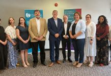 Pictured during the May 29, 2026 announcement of $2.1 million in Ontario government funding to connect unattached patients to primary care are, from left to right, Dr. Britt Lehmann-Bender, Dr. Wendy Thomas, Peterborough Family Health Team clinical manager Kathryn Ward, Peterborough Family Health Team CEO Duff Sprague, Peterborough-Kawartha MPP Dave Smith, Peterborough city councillor Dave Haacke, Peterborough 360 Degree Nurse Practitioner-led Clinic executive director Danielle Howson, Peterborough Community Health Centre executive director Ashley Safar, Dr. Madura Sundareswaran of the Peterborough Newcomer Health Clinic, and Peterboorugh County deputy warden and Selwyn Township mayor Sherry Senis. (Photo courtesy of Peterborough Family Health Team)