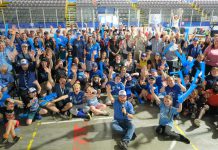 Attendees at a Blue Jays watch party at the Jack Burger Sports Complex in Port Hope on June 7, 2026 celebrate a $158,200 Jays Care Foundation grant to the Municipality of Port Hope for renovations to the Welcome Park baseball diamond at 4640 Dale Road, including a refurbished infield with an accessible turf surface, new accessible dugouts, refreshed bleachers, and new fencing. (Photo: Municipality of Port Hope)