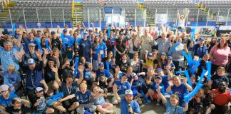 Attendees at a Blue Jays watch party at the Jack Burger Sports Complex in Port Hope on June 7, 2026 celebrate a $158,200 Jays Care Foundation grant to the Municipality of Port Hope for renovations to the Welcome Park baseball diamond at 4640 Dale Road, including a refurbished infield with an accessible turf surface, new accessible dugouts, refreshed bleachers, and new fencing. (Photo: Municipality of Port Hope)