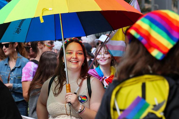 While Peterborough'a annual Pride Week and Pride Parade (pictured) takes place in September instead of during Pride Month in June, DJ Roxxy Waters (Nikki Lawrence) and Michael Bishop are launching a series of monthly Pride events over the summer to celebrate the 2SLGBTQIA+ community, starting with Pride + Boba: A Community Dance Party on June 13, 2026. An online raffle associated with the event will raise funds for Peterborough AIDS Resource Network (PARN). (Photo: Sean Bruce)