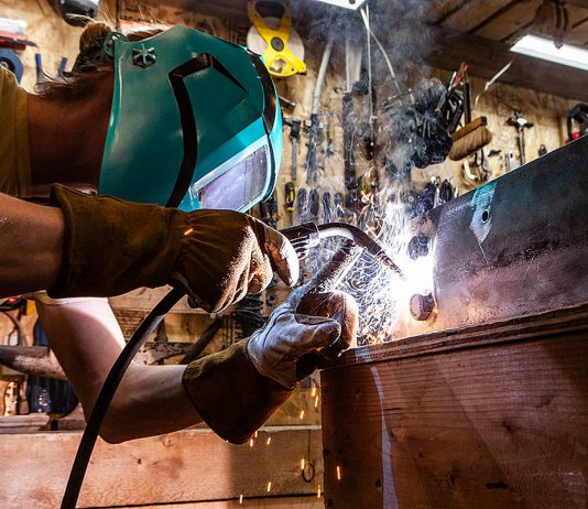 A welder at work. (Stock photo)