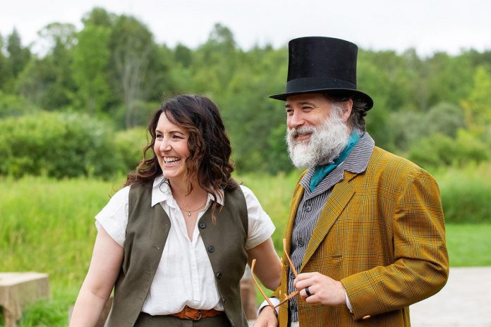 "Wild Irish Geese" playwright Megan Murphy and actor M. John Kennedy, who have been friends since high school, during a media day event at 4th Line Theatre in Millbrook on July 22, 2026. The play about the Peter Robinson emigration returns to the Winslow Farm from August 4 to 29 after its sold-out world premiere last summer. (Photo: Jordan Lyall / kawarthaNOW)