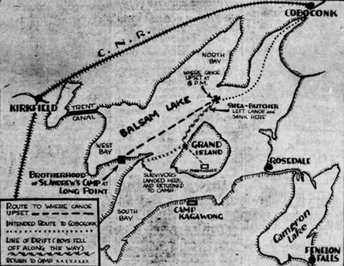 A map of the canoe's journey published in the Toronto Star on July 22, 1926. (Source: Maryboro Lodge)