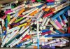 Some of the 25,714 pens, markers, highlighters, mechanical pencils, and other plastic-based writing tools collected during the June 2026 Writing Instrument Challenge organized by Clean Up Peterborough. Plastic-based writing instruments are generally too small and complex to be processed through recycling systems and consequently often end up in landfills. TerraCycle accepts pens, markers, highlighters, mechanical pencils, and other plastic-based writing tools through its free recycling program at Staples stores. (Photo courtesy of Clean Up Peterborough)