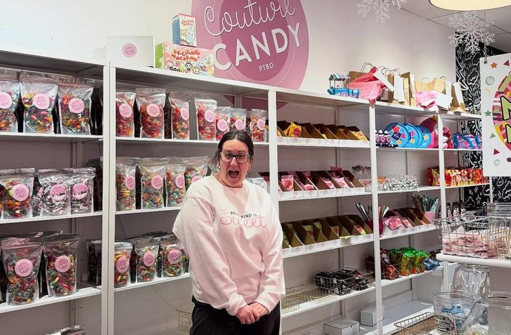 Over seven years of owning and operating Couture Candy PTBO, Lisa Couture has made several adaptations to her business model. From expanding across multiple storefronts to selling exclusively through livestreaming, Couture has trusted her instincts for the better of her business and personal life. In her latest pivot, she will be closing down her downtown Peterborough storefront on George Street at the end of August 2026 to make time for more frequent live selling and community involvement and to have more time to spend with her children and husband. (Photo courtesy of Couture Candy PTBO)