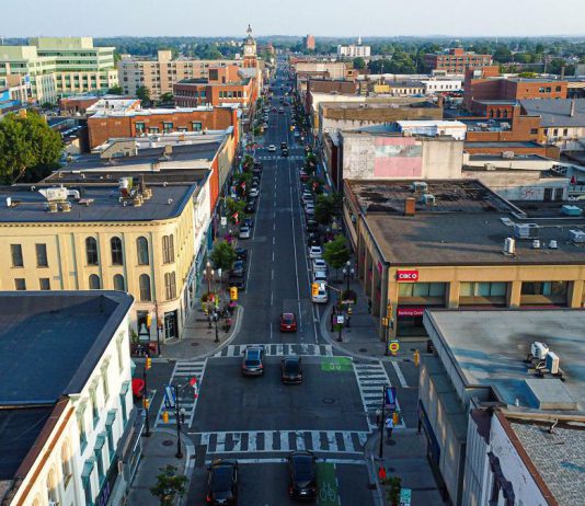 Looking south down George Street from Hunter Street West in downtown Peterborough. (Photo: Peterborough Downtown Business Improvement Area)