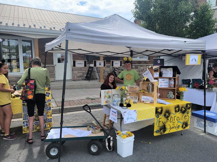 Over the past year, the team at Empire Beez in Trent Hills has attended regional markets and events to sell honey, jewellery, tattoos, crocheted bees, and other bee-themed items to raise the funds needed to purchase equipment and build and install community beehives. The business was launched with a micro-grant provided by Business & Entrepreneurship Centre Northumberland through its "My Future My Career" program. (Photo courtesy of Blythe Weber)