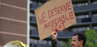 Tenants in Etobicoke protesting a property management company's above-guideline rent increase (AGI) on May 24, 2026. (Photo: Toronto Tenant Union / Facebook)