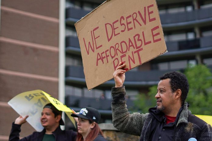 Tenants in Etobicoke protesting a property management company's above-guideline rent increase (AGI) on May 24, 2026. (Photo: Toronto Tenant Union / Facebook) Tenants in Etobicoke protesting a property management company's above-guideline rent increase (AGI) on May 24, 2026. (Photo: Toronto Tenant Union / Facebook)