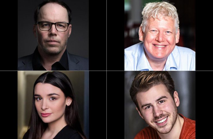 Bobcaygeon’s Globus Theatre aims for a strike with world-premiere comedy ‘Sore Losers’ Bradley Austin (top left) stars as Burt in the world premiere of his comedy "Sore Losers" at Globus Theatre in Bobcaygeon from July 15 to 25, 2026, along with James Barrett (top right) as Jim, Mallory Brumm (bottom left) as Angie, and Kyle Claeys (bottom right) as Greg. The four actors portray a ragtag team of underdogs who join a provincial bowling tournament to an effort to save Burt and Angie's bowling alley. (kawarthaNOW collage of supplied photos)