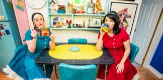Karen Parker and Diana Frances perform as traditional housewives from the 1950s confronting the modern world in their interactive comedy "Leave it to Cleavage" at Globus Theatre in Bobcaygeon from July 30 to August 1, 2026. (Photo: Dahlia Katz)
