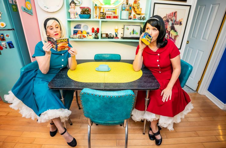 Retro housewives confront modern expectations in interactive Globus Theatre comedy Karen Parker and Diana Frances perform as traditional housewives from the 1950s confronting the modern world in their interactive comedy "Leave it to Cleavage" at Globus Theatre in Bobcaygeon from July 30 to August 1, 2026. (Photo: Dahlia Katz)