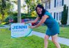 Brazen daylight theft of election lawn signs leaves Peterborough councillor candidate upset and disappointed Jenni Cathcart, one of four candidates vying for two Town Ward seats on Peterborough city council in the October municipal election, placing an election lawn sign. The first-time candidate tells kawarthaNOW that three of her election signs, including one on the lawn of her own Homewood Avenue home, were taken by someone in the middle of the day on July 20, 2026. (Photo courtesy of Jenni Cathcart campaign)