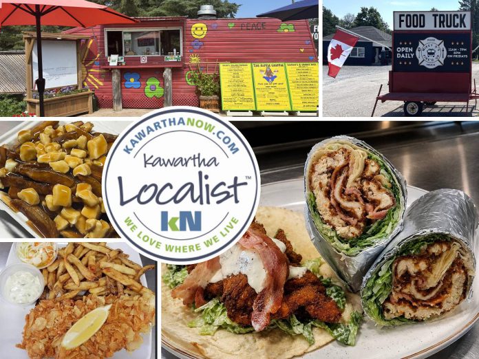 This edition of kawarthaNOW's "Kawartha Localist" editorial series features our favourite food trucks and roadside shacks in the Kawarthas, including Mikey D's Fire'd Up Food Truck in Apsley, Two Fat Greeks in Selwyn, Leo's Food Truck in Bird's Creek, The Highland Chip'py' in Haliburton County, Skippy's Chip Truck in Bridgenorth, Momma Dukes in Omemee, Smokin' Chip Wagon in Bancroft, J's Place Chip Truck in Trent Hills, Chemong Chuck Wagon in Selwyn, Mammoth Barbeque in Douro-Dummer, The Hippie Chippie in Woodview, Pit Stop 62 in Hastings County, Mrs. Christie's Wrench Fries in Asphodel-Norwood, and La Mesita Mexican Grill in Buckhorn. (kawarthaNOW collage)