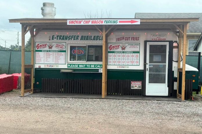 When Erin Brownings moved to Bancroft to open a chip truck in 2001, she wanted to bring the tastes of Quebec to Ontario. Today, her family-owned and operated Smokin' Chip Wagon serves up steamie hot dogs, gyros, donairs, poutine, Montréal meat sandwiches, and more. (Photo courtesy of Smokin' Chip Wagon)