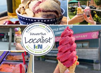 Kawartha Localist: Get the scoop on ice cream made right here in the Kawarthas This edition of kawarthaNOW's "Kawartha Localist" editorial series features our favourite ice cream and frozen treat destinations in the Kawarthas, including Central Smith Creamery in Selwyn Township, Reclaimed Garden Co. in Burleigh Falls, Kawartha Dairy in Bobcaygeon and beyond, Canoe Co. Café in downtown Peterborough, Violet's Frozen Yogurt in Kinmount, Mercury Chocolates & Gelateria in Cobourg, and The Little Frozen Yogurt Company in Douro. (kawarthaNOW collage)