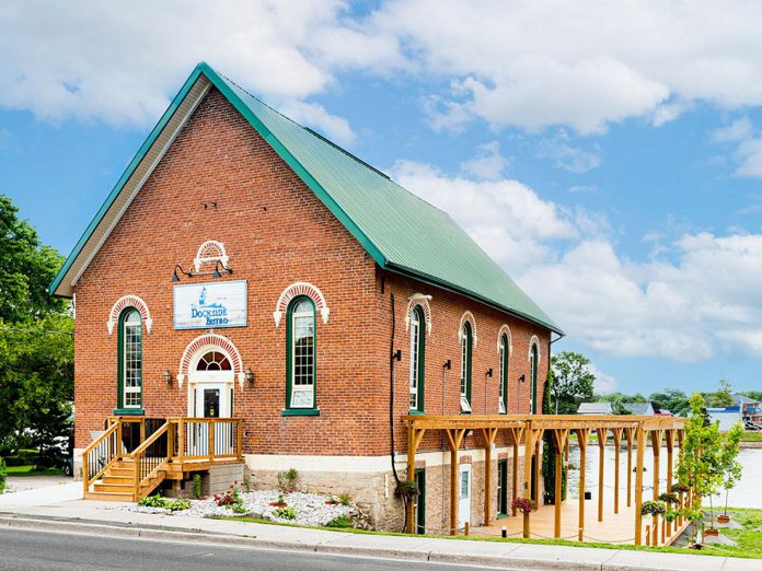 The Dockside Bistro in Campbellford sports a waterfront covered patio that offers protection from the rain and sun. When Sarah and Sandy Sanyal took over the restored church in 2019, they wanted it to be a dog-friendly space and later introduced the "paw-tio" menu for dogs, including hot dogs with peanut butter dipping sauce and a beef stew. (Photo: The Dockside Bistro)