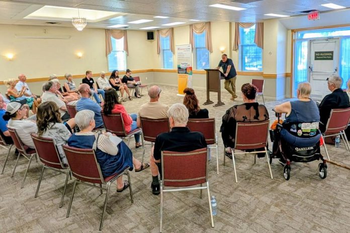 Peterborough mayoral candidate Neil Morton addresses attendees at his "Together, We Will Revitalize Downtown" campaign policy session at the Knights of Columbus Doyle Hall on July 7, 2026. (Photo: Neil Morton campaign)