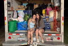 Sisters Bree and Chloe Paudash of Hiawatha First Nation collected a truckful of clothing, shoes, toiletries, toys, and more to donate to a wildfire relief drive being held by the First Nations Technical Institute (FNTI) and Honouring Indigenous Peoples (HIP). The donations will be sorted and delivered to individuals and families displaced by wildland fires in northwestern Ontario. (Photo courtesy of Bree Paudash)