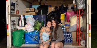 Hiawatha First Nation comes together to support Indigenous and rural communities affected by wildland fires Sisters Bree and Chloe Paudash of Hiawatha First Nation collected a truckful of clothing, shoes, toiletries, toys, and more to donate to a wildfire relief drive being held by the First Nations Technical Institute (FNTI) and Honouring Indigenous Peoples (HIP). The donations will be sorted and delivered to individuals and families displaced by wildland fires in northwestern Ontario. (Photo courtesy of Bree Paudash)