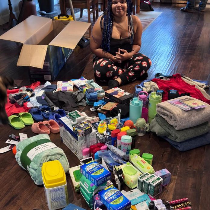 Last Crumb Kitchen owner Trina Edwards and her granddaughter Marley Williams (pictured) spent the weekend shopping for items to be donated to a collection drive in support of families displaced by wildland fires in northwestern Ontario. They were one of many families, individuals, and businesses in Hiawartha First Nation and surrounding communities to make donations. (Photo: Last Crumb Kitchen / Facebook)