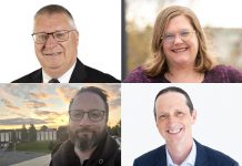The candidates running for the two councillor positions in Ward 4 (Ashburnham) in Peterborough's municipal election, as of July 20, 2026, are (left to right, top and bottom) incumbent Gary Baldwin, Ashley Bonner, Andrew McGregor, and Jason Stabler. (kawarthaNOW collage of photos from City of Peterborough and candidate websites)