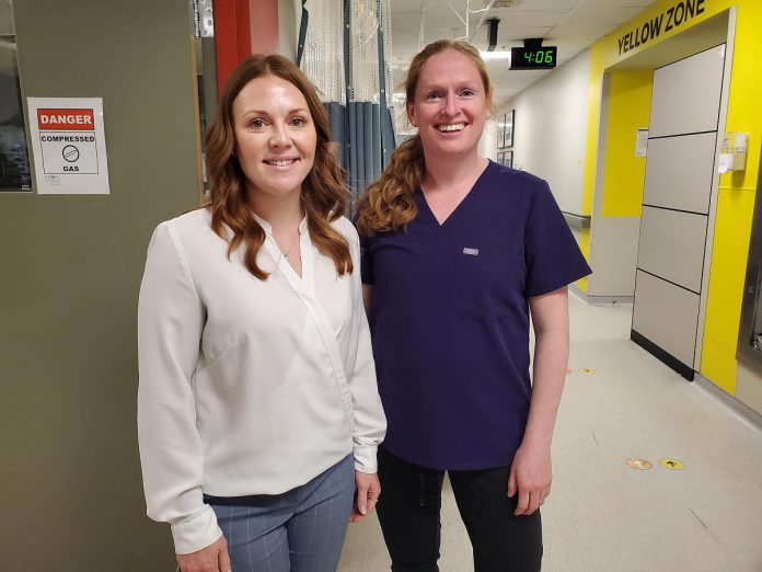 Peterborough Regional Health Centre (PRHC) Emergency Department Clinical Nurse Educator Emily Philips and Emergency Department Physician Dr. Sarah Foohey lead simulation training for the healthcare team at the department. Every month, nurses, doctors, respiratory therapists, and EMS staff come together to engage in simulation training to prepare them to deal with both common and rare real-life emergency situations. (Photo courtesy of PRHC Foundation)