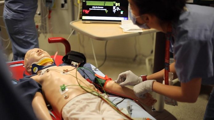 Emergency Department staff at the Peterborough Regional Health Centre (PRHC) undergo simulation training using a pediatric mannequin. The PRHC Foundation is currently fundraising $160,000 to bring a state-of-the-art adult mannequin, which mimics a human patient as closely as possible, to the regional hospital. (Photo courtesy of PRHC Foundation)