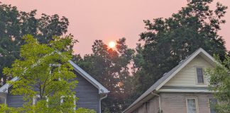 Air quality warning in effect for Kawarthas region due to smoke from northwestern Ontario forest fires The evening sky above Peterborough's East City on July 14, 2026 as a result of smoke from forest fires in northwestern Ontario. (Photo: Bruce Head / kawarthaNOW)