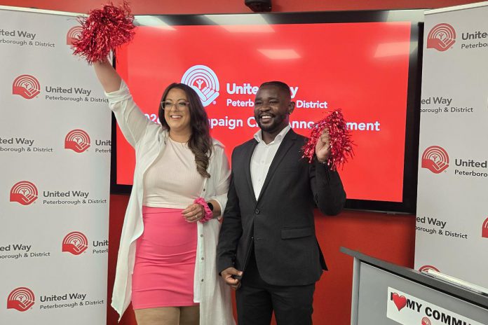 The United Way Peterborough & District's incoming campaign chair Tiffany Arcari with the non-profit organization's newly appointed CEO Jason Seguya during an announcement of her appointment at the United Way's office on July 15, 2026. (Photo: Jeannine Taylor / kawarthaNOW)