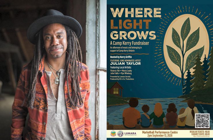 Julian Taylor returns to Peterborough in September to headline benefit concert for grieving families Award-winning singer-songwriter and guitarist Julian Taylor will headline "Where Light Grows: A Camp Kerry Fundraiser" on September 13, 2026 at Market Hall Performing Arts Centre in downtown Peterborough, which will also feature local performers Victoria Yeh, Maria Leahy, Rye Whetung, and Julie Fallis, with Kerry Griffin serving as master of ceremonies. (Photo: Lisa MacIntosh / Poster: KS & Co. Productions)
